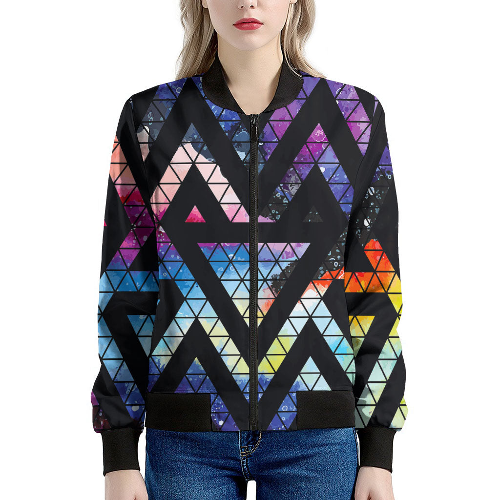 Black Triangle Galaxy Space Print Women's Bomber Jacket