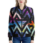 Black Triangle Galaxy Space Print Women's Bomber Jacket