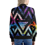 Black Triangle Galaxy Space Print Women's Bomber Jacket