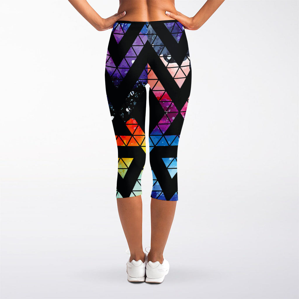 Black Triangle Galaxy Space Print Women's Capri Leggings