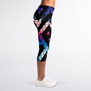 Black Triangle Galaxy Space Print Women's Capri Leggings