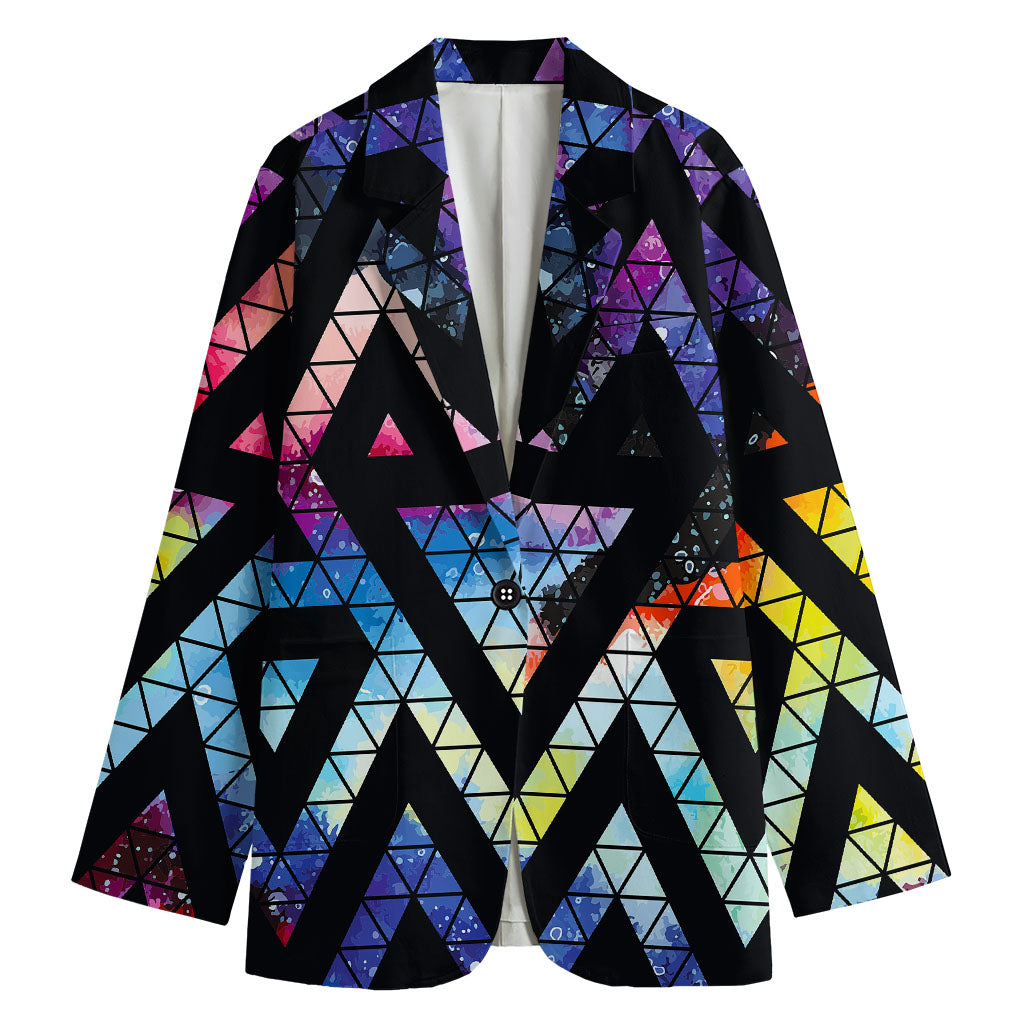 Black Triangle Galaxy Space Print Women's Cotton Blazer