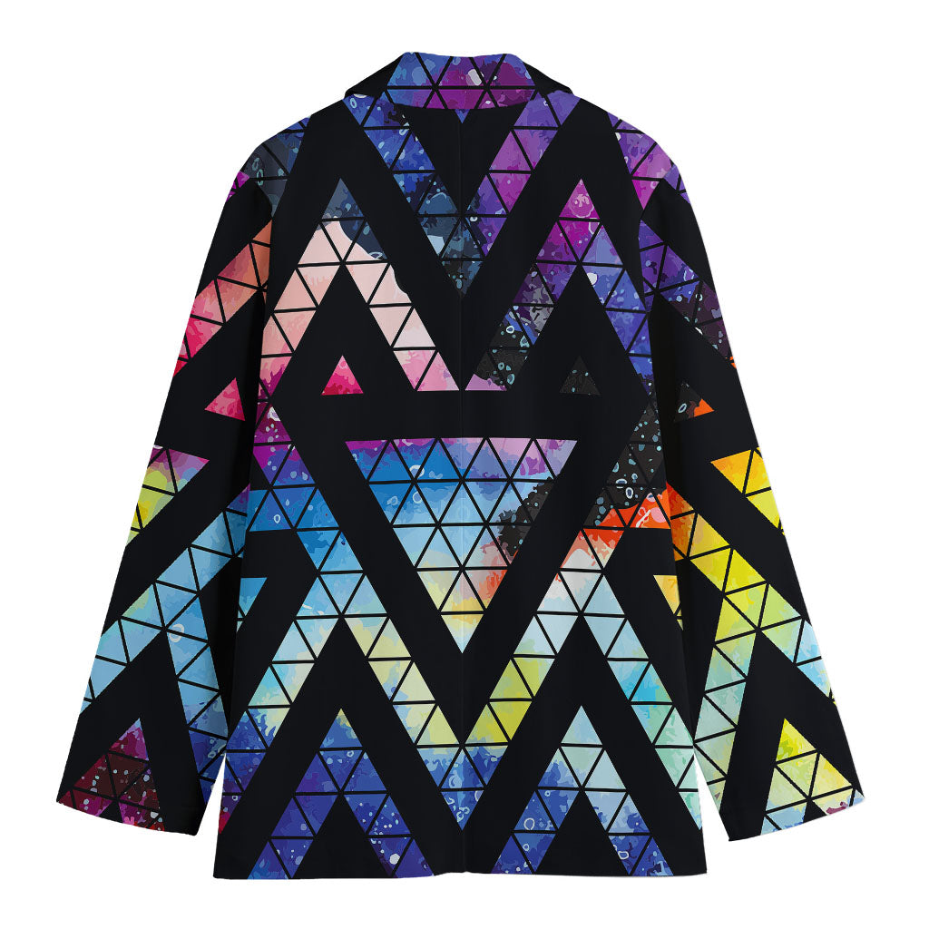 Black Triangle Galaxy Space Print Women's Cotton Blazer