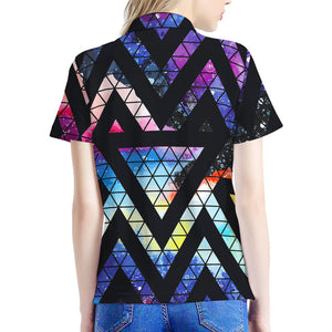 Black Triangle Galaxy Space Print Women's Polo Shirt