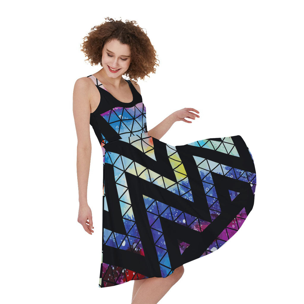 Black Triangle Galaxy Space Print Women's Sleeveless Dress