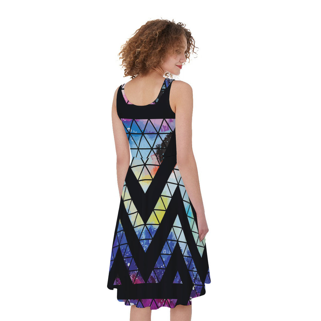 Black Triangle Galaxy Space Print Women's Sleeveless Dress