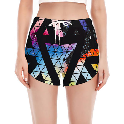 Black Triangle Galaxy Space Print Women's Split Running Shorts