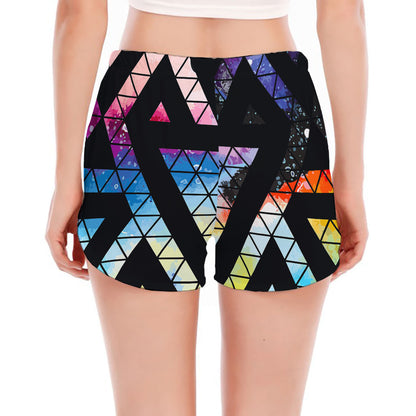 Black Triangle Galaxy Space Print Women's Split Running Shorts
