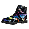 Black Triangle Galaxy Space Print Padded Collar Lace Up Boots