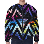 Black Triangle Galaxy Space Print Zip Sleeve Bomber Jacket