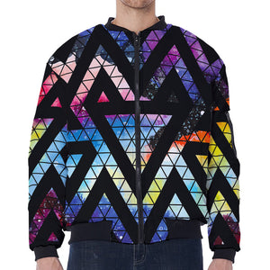 Black Triangle Galaxy Space Print Zip Sleeve Bomber Jacket