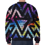 Black Triangle Galaxy Space Print Zip Sleeve Bomber Jacket