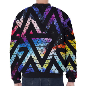 Black Triangle Galaxy Space Print Zip Sleeve Bomber Jacket