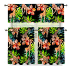 Black Tropical Giraffe Pattern Print 3 Piece Kitchen Curtains
