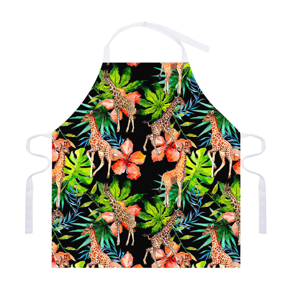 Black Tropical Giraffe Pattern Print Adjustable Apron