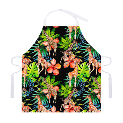 Black Tropical Giraffe Pattern Print Adjustable Apron