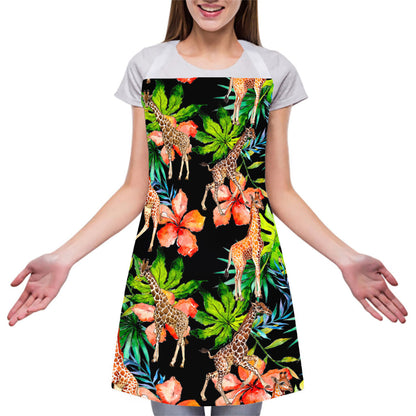 Black Tropical Giraffe Pattern Print Adjustable Apron