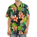 Black Tropical Giraffe Pattern Print Aloha Shirt