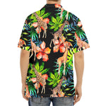 Black Tropical Giraffe Pattern Print Aloha Shirt