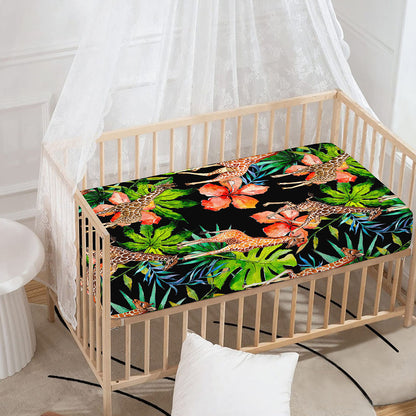 Black Tropical Giraffe Pattern Print Baby Crib Sheet
