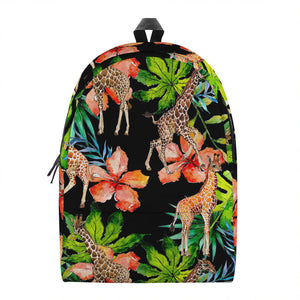 Black Tropical Giraffe Pattern Print Backpack