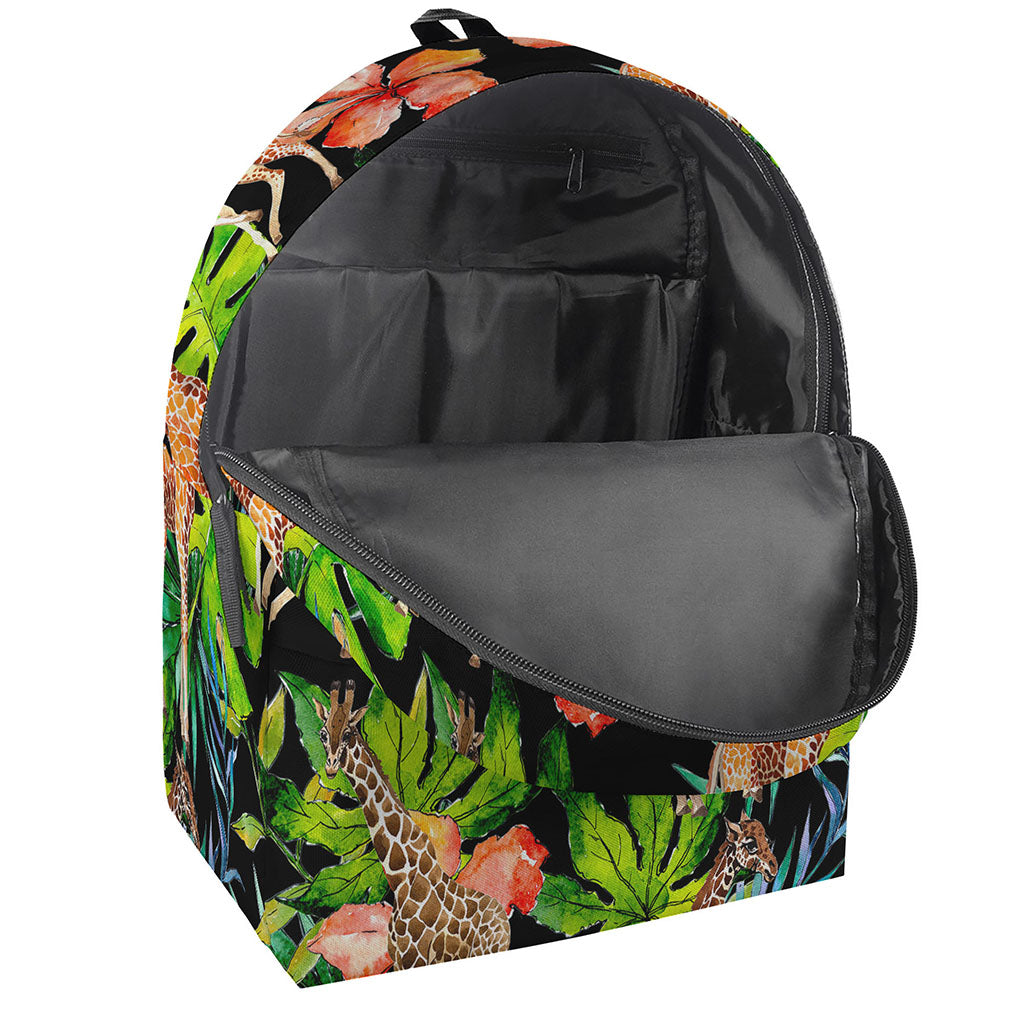 Black Tropical Giraffe Pattern Print Backpack