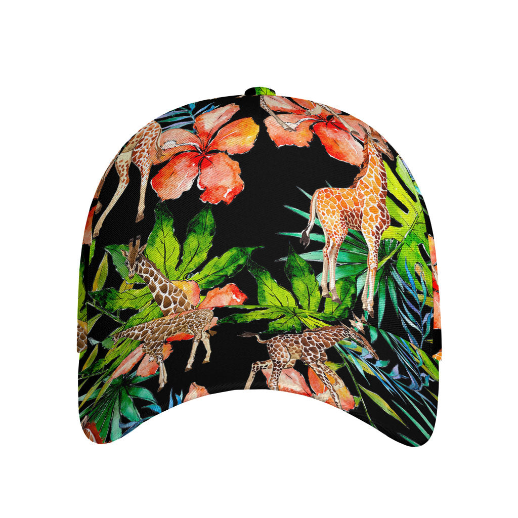 Black Tropical Giraffe Pattern Print Baseball Cap