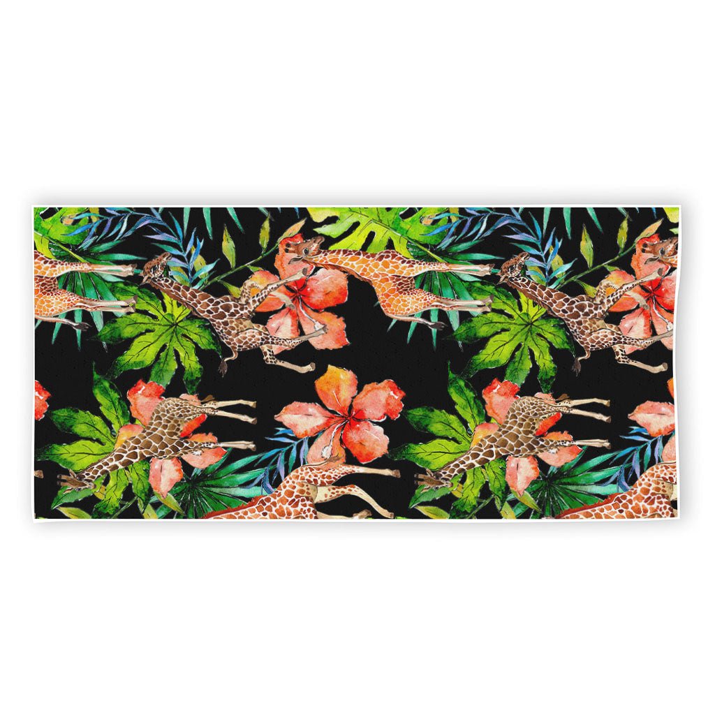 Black Tropical Giraffe Pattern Print Beach Towel