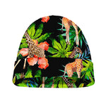 Black Tropical Giraffe Pattern Print Beanie