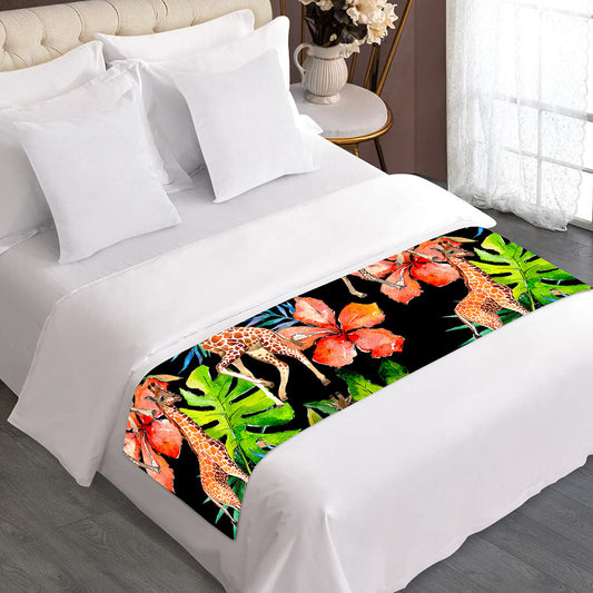 Black Tropical Giraffe Pattern Print Bed Runner