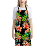 Black Tropical Giraffe Pattern Print Bib Apron With Pocket
