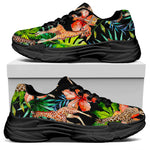Black Tropical Giraffe Pattern Print Black Chunky Shoes