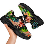 Black Tropical Giraffe Pattern Print Black Chunky Shoes