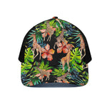 Black Tropical Giraffe Pattern Print Black Mesh Trucker Cap