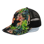 Black Tropical Giraffe Pattern Print Black Mesh Trucker Cap