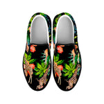 Black Tropical Giraffe Pattern Print Black Slip On Sneakers