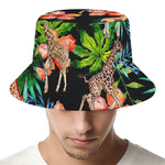 Black Tropical Giraffe Pattern Print Bucket Hat