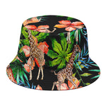 Black Tropical Giraffe Pattern Print Bucket Hat