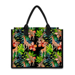 Black Tropical Giraffe Pattern Print Canvas Tote Bag