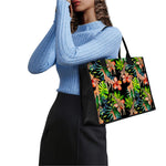 Black Tropical Giraffe Pattern Print Canvas Tote Bag