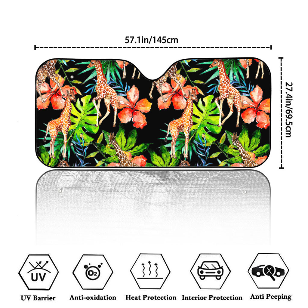 Black Tropical Giraffe Pattern Print Car Windshield Sun Shade