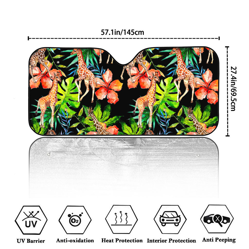 Black Tropical Giraffe Pattern Print Car Windshield Sun Shade