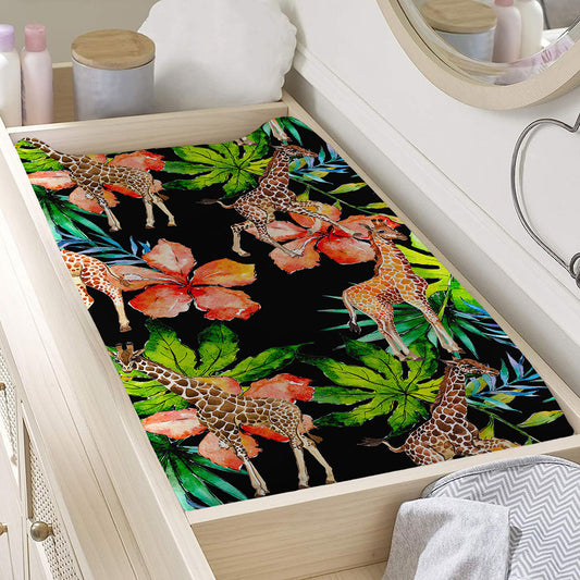 Black Tropical Giraffe Pattern Print Changing Pad Cover