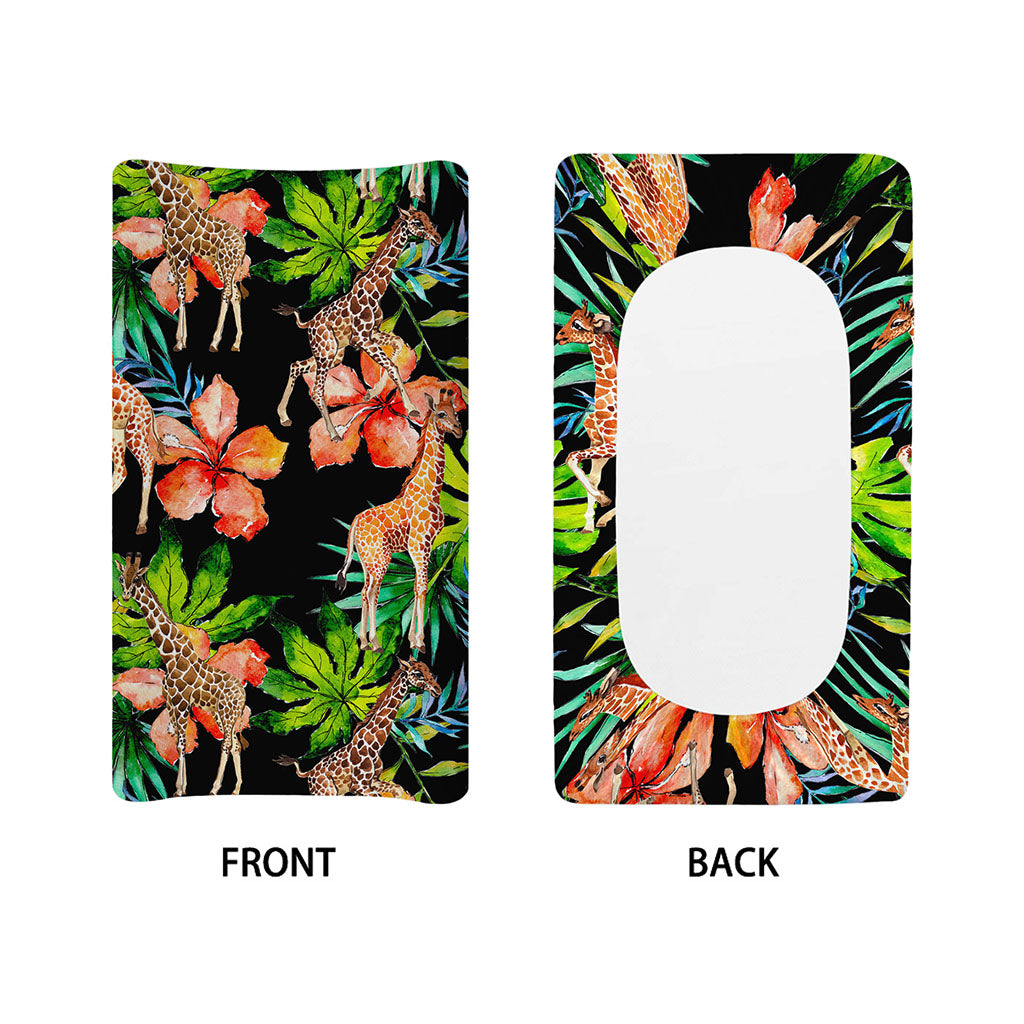Black Tropical Giraffe Pattern Print Changing Pad Cover
