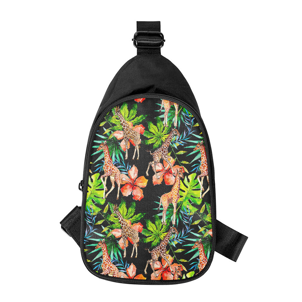 Black Tropical Giraffe Pattern Print Chest Bag