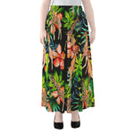 Black Tropical Giraffe Pattern Print Chiffon Maxi Skirt