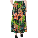 Black Tropical Giraffe Pattern Print Chiffon Maxi Skirt