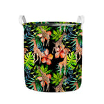 Black Tropical Giraffe Pattern Print Collapsible Laundry Basket