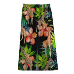 Black Tropical Giraffe Pattern Print Cotton Front Slit Maxi Skirt