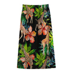 Black Tropical Giraffe Pattern Print Cotton Front Slit Maxi Skirt